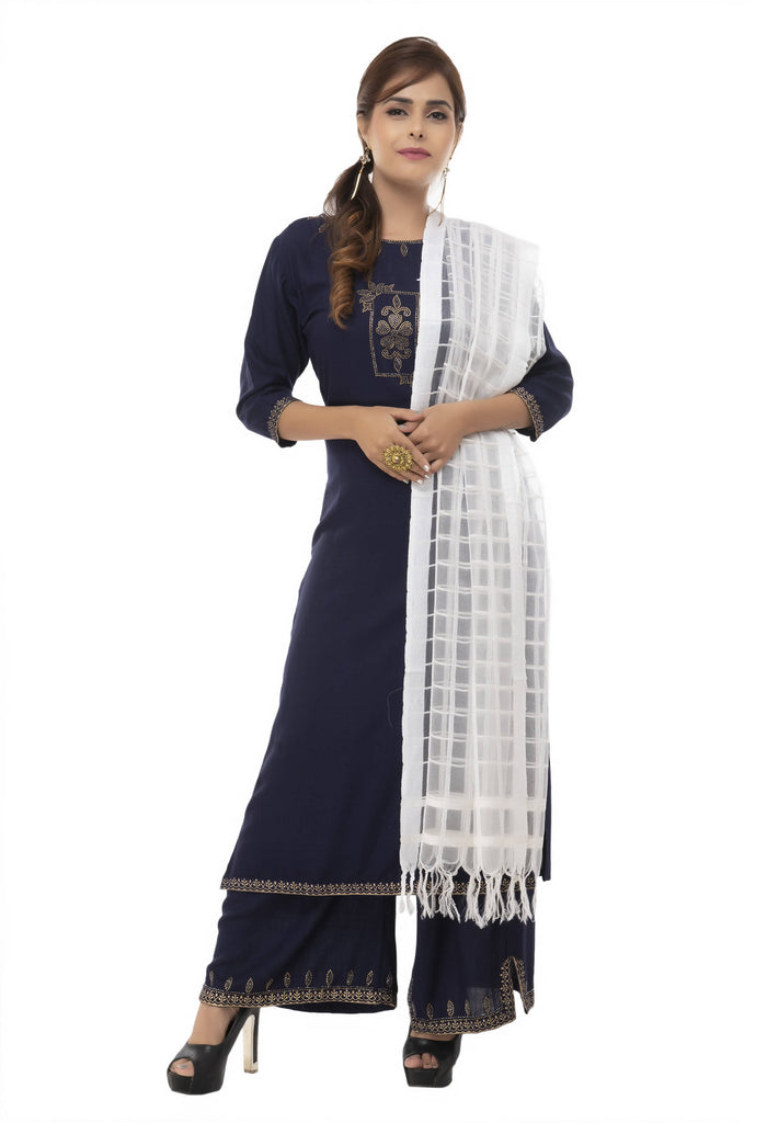 Women's Square Design White Dupatta & Chunni Mfd0006