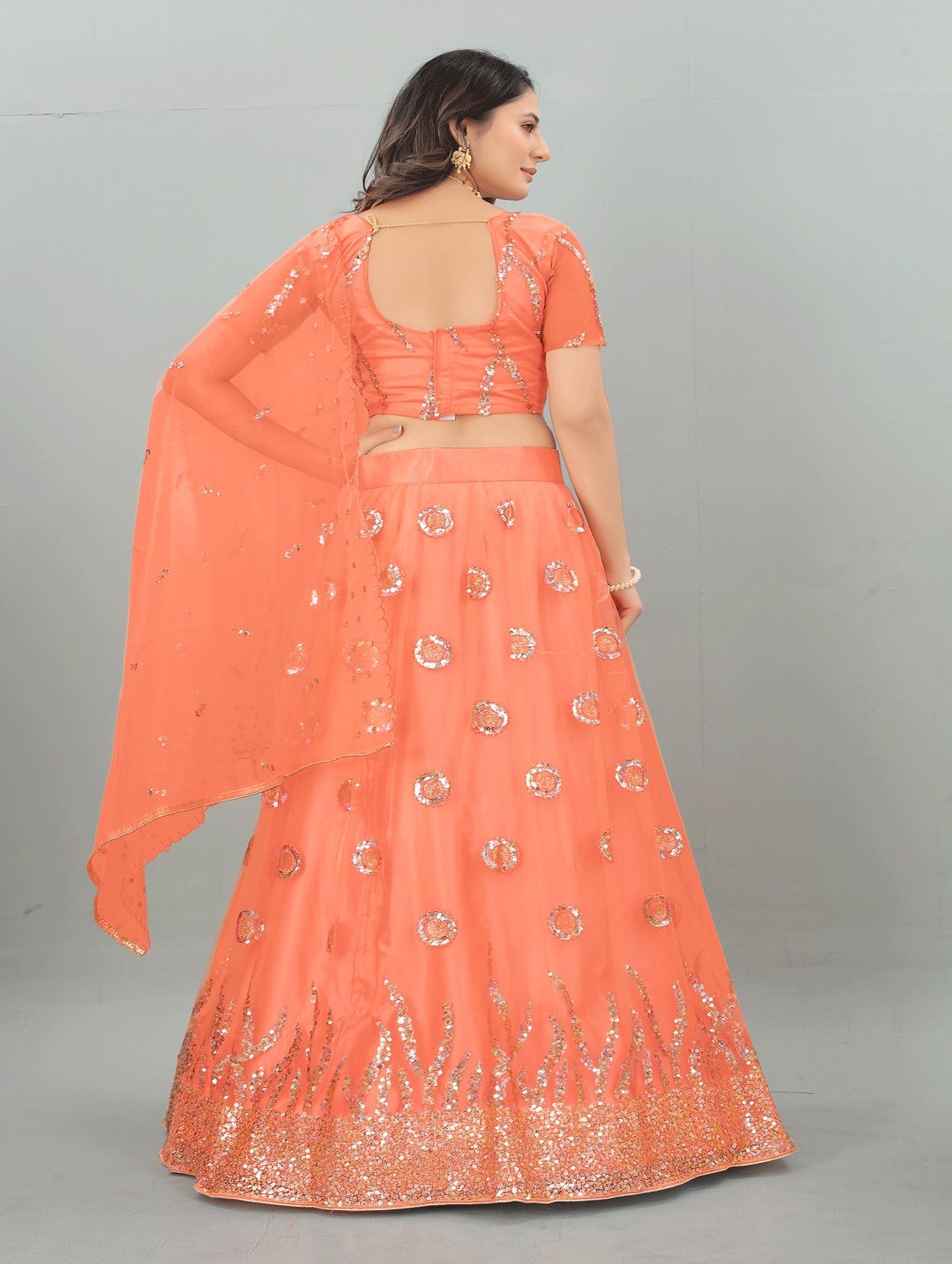Women's Orange color Semi-Stitched  Lehenga Choli with Dupatta - Embro Vision