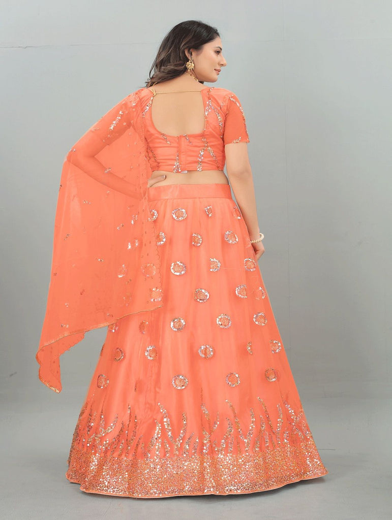 Women's Orange color Semi-Stitched  Lehenga Choli with Dupatta