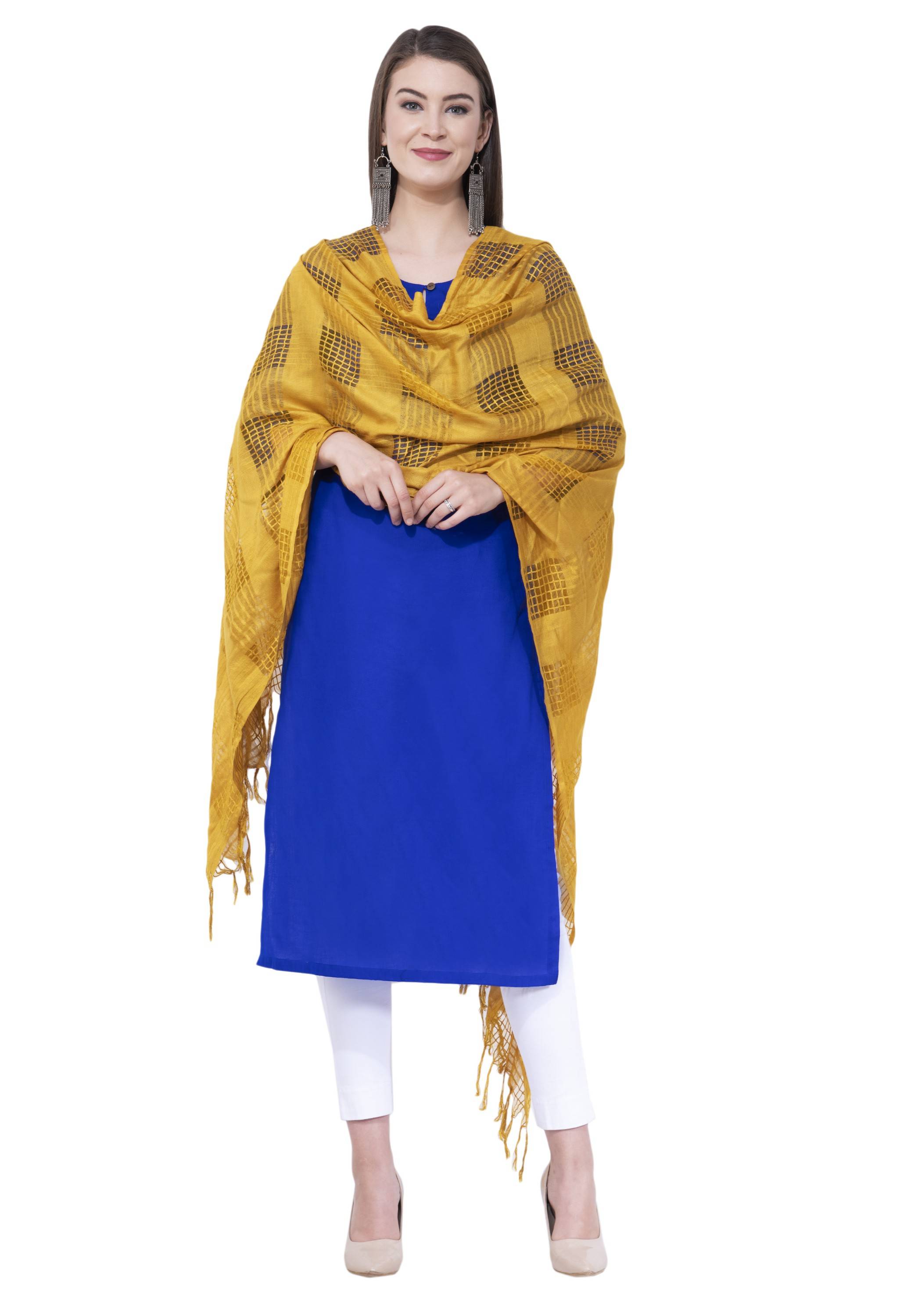 A R SILK Yellow Color Window square Cotton Dupattas and Chunnis