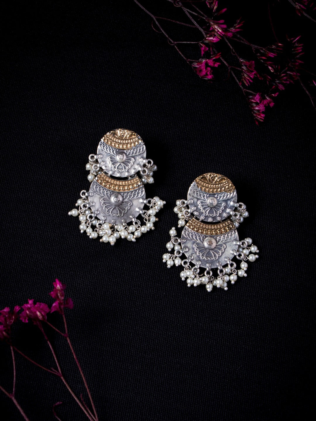 Women's White & Silver-Plated Geometric Drop Earrings - Morkanth