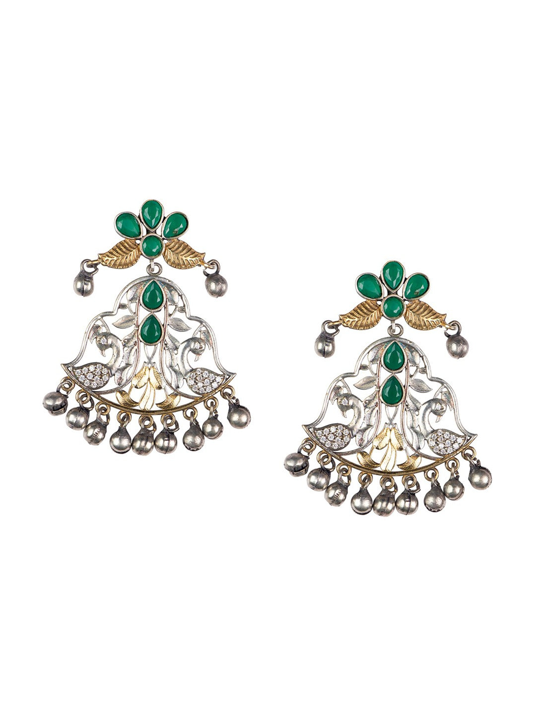 Women's Silver-Plated & Green Contemporary Studs - Morkanth