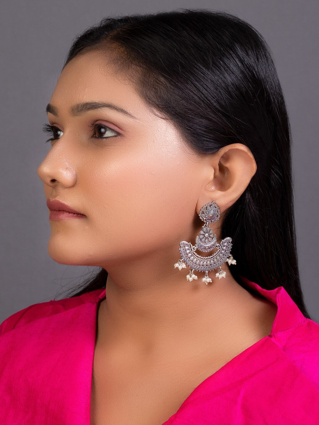 Women's Silver-Plated Crescent Shaped Chandbalis Earrings - Morkanth