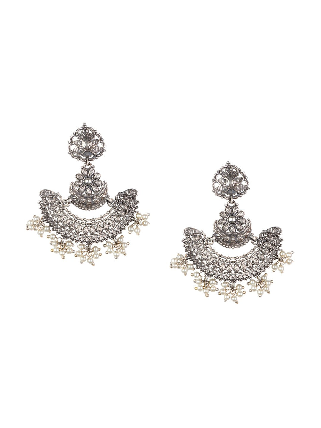 Women's Silver-Plated Crescent Shaped Chandbalis Earrings - Morkanth
