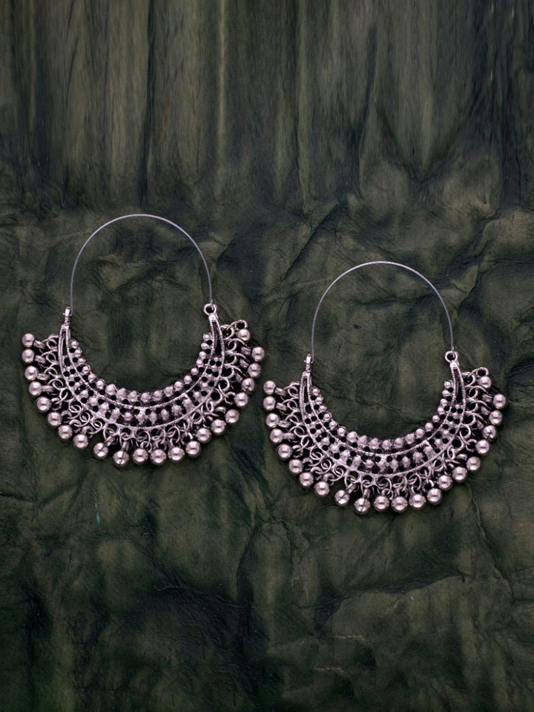 Women's Silver-Plated Oxidised Contemporary Hoop Earrings - Morkanth
