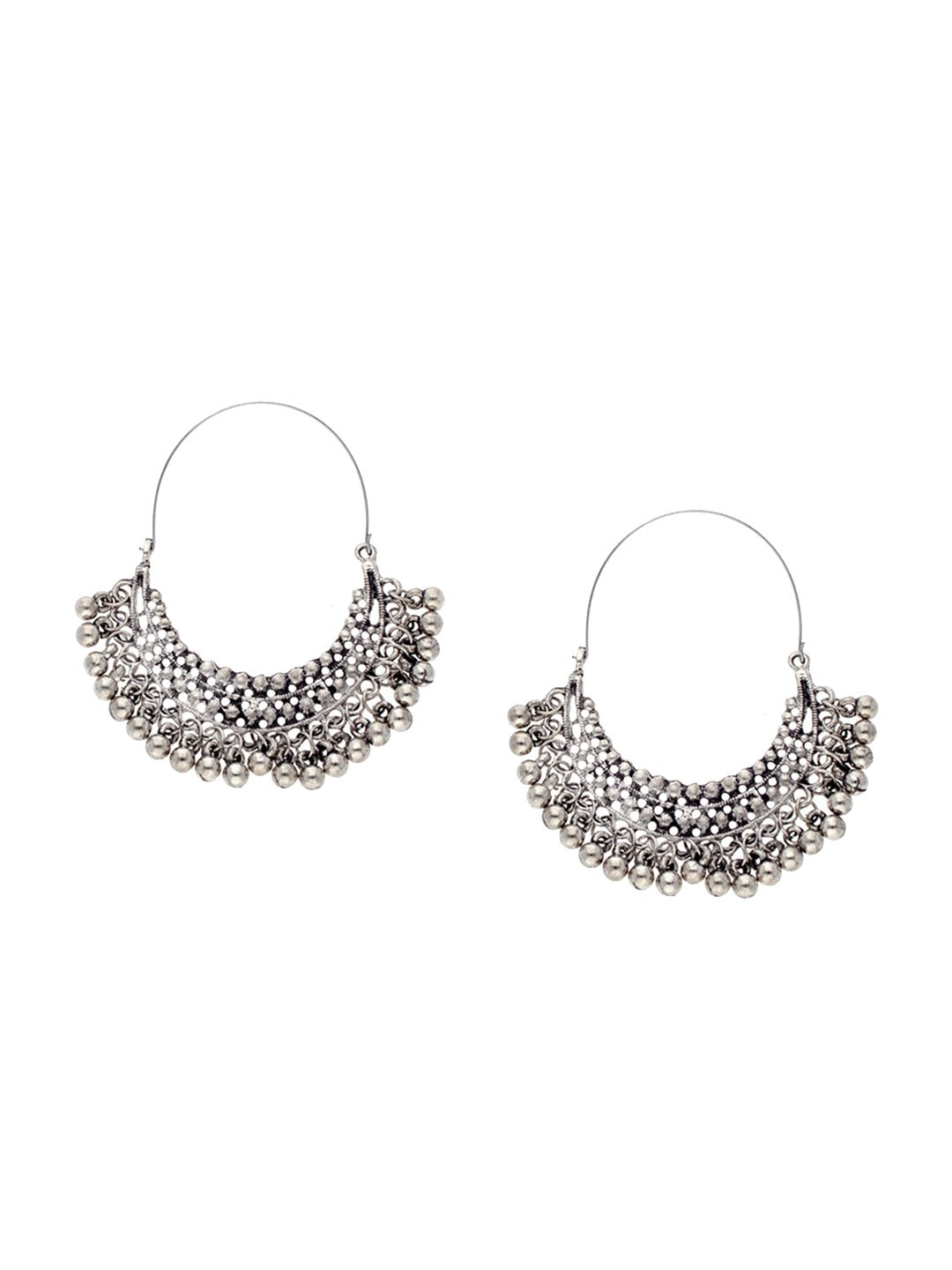 Women's Silver-Plated Oxidised Contemporary Hoop Earrings - Morkanth