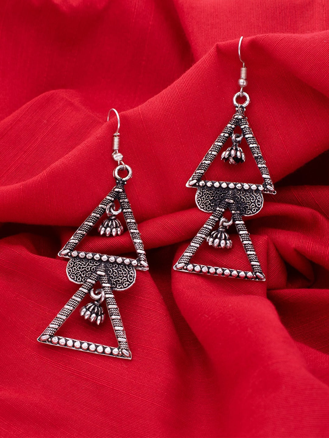 Women's Oxidised Silver-Plated Geometric Drop Earrings - Morkanth