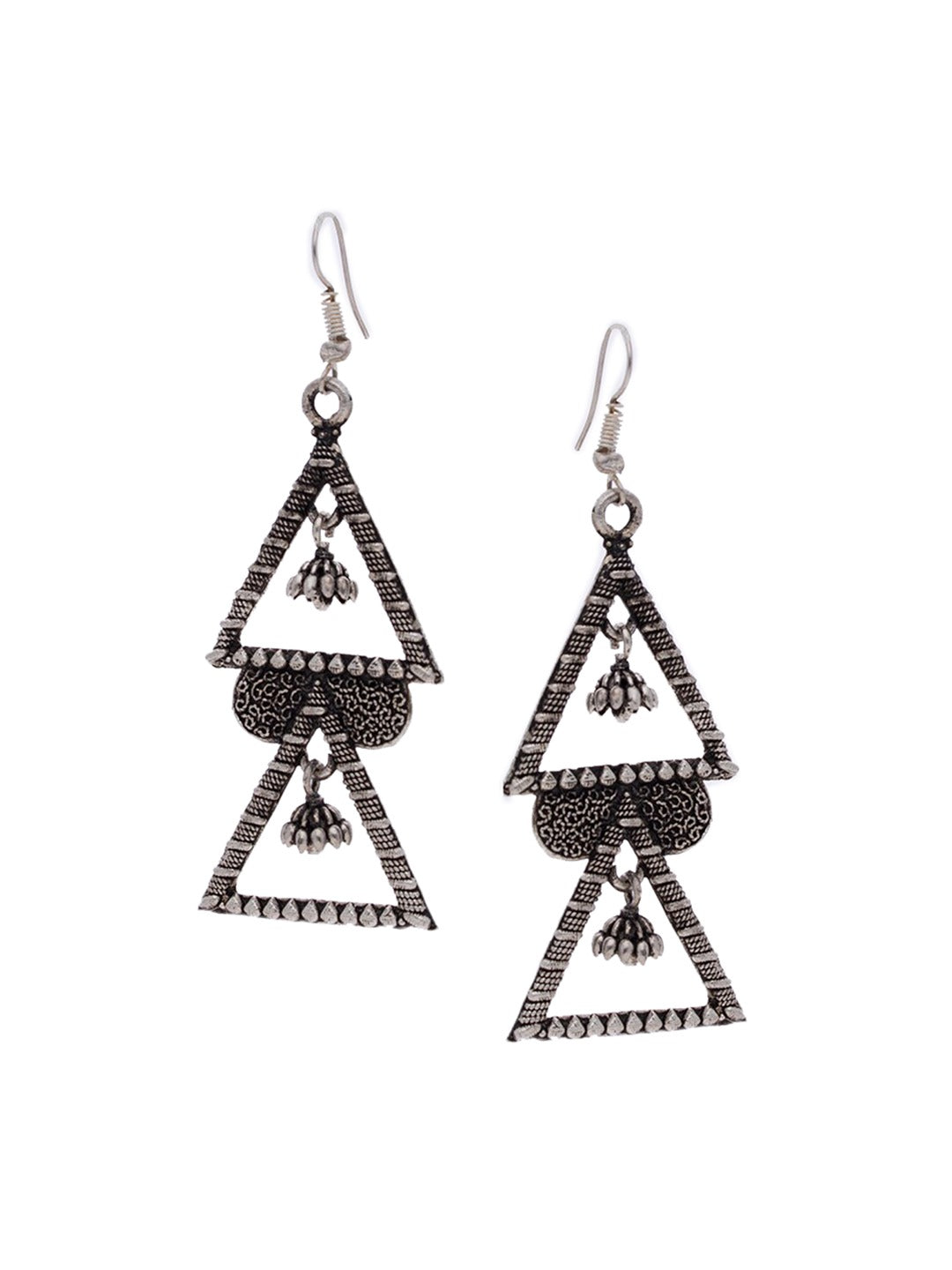 Women's Oxidised Silver-Plated Geometric Drop Earrings - Morkanth