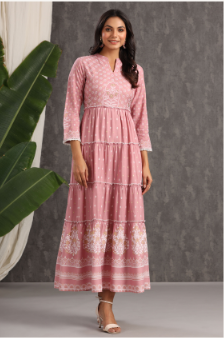 Women's Onionpink Rayon Printed Tiered Dress - Juniper