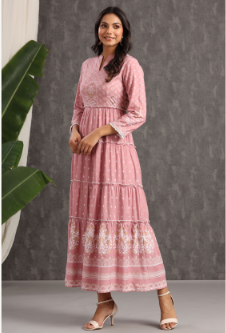 Women's Onionpink Rayon Printed Tiered Dress - Juniper