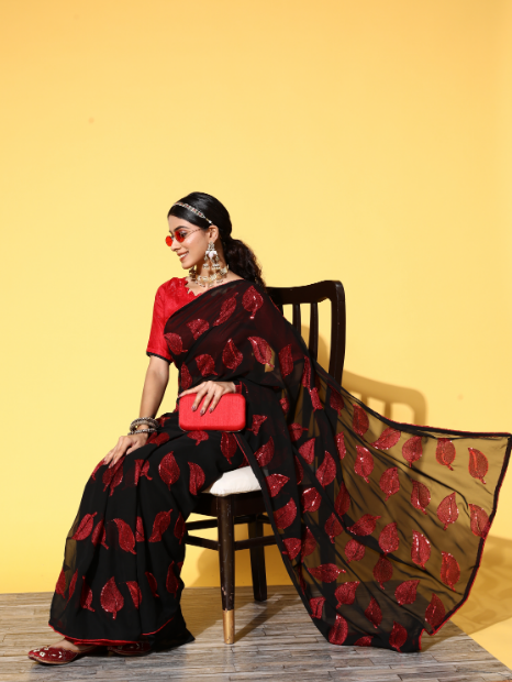 Women's Black & Red Saree Collection - Dwija Fashion