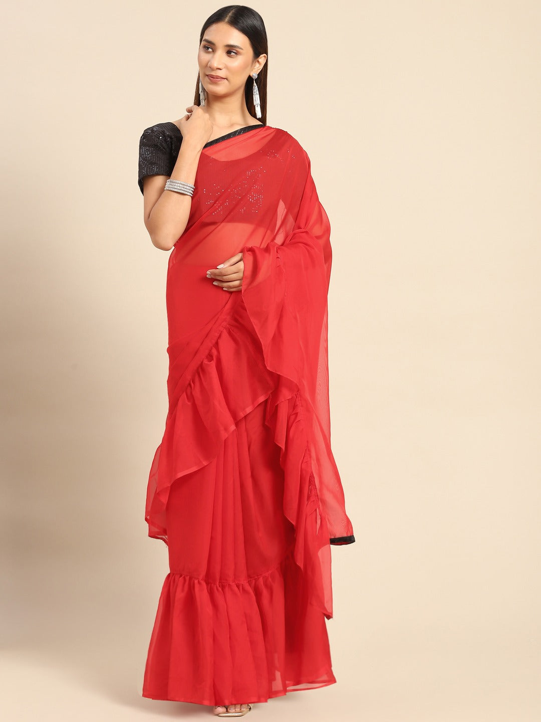 Women's Ruffle Designer Saree Collection - Dwija Fashion