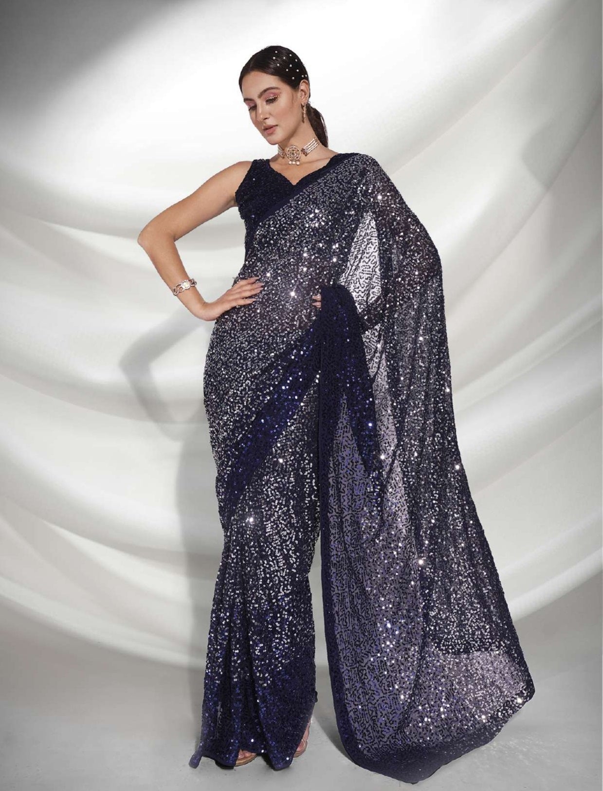 Women's Navy Blue Designer Saree Collection - Dwija Fashion