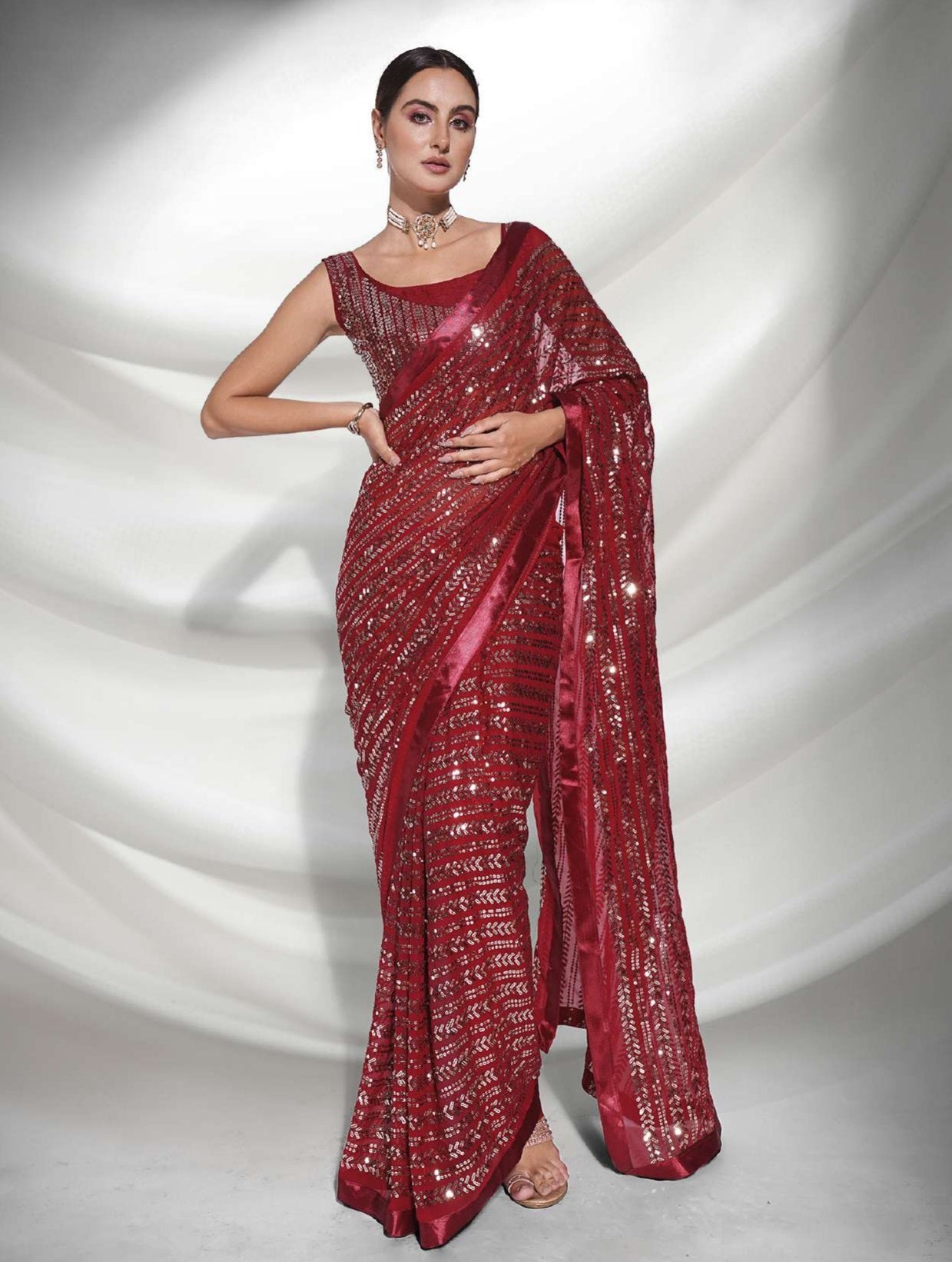 Women's Maroon Designer Saree Collection - Dwija Fashion