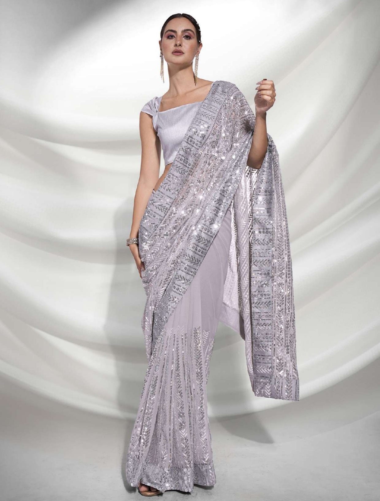 Women's Silver Designer Saree Collection - Dwija Fashion