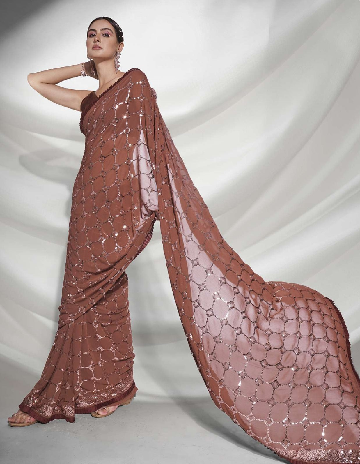 Women's Brown Designer Saree Collection - Dwija Fashion
