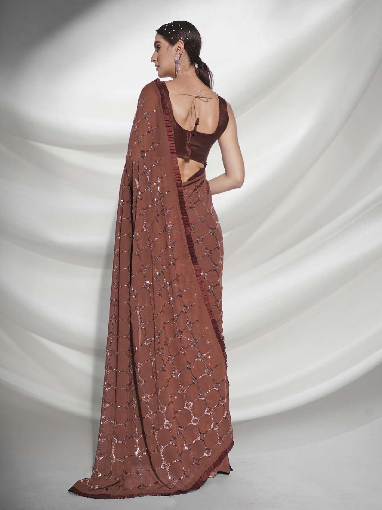 Women's Brown Designer Saree Collection - Dwija Fashion