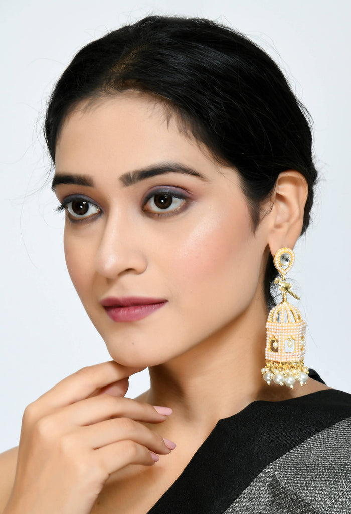Johar Kamal Golden Color Bird Nest Earrings with P