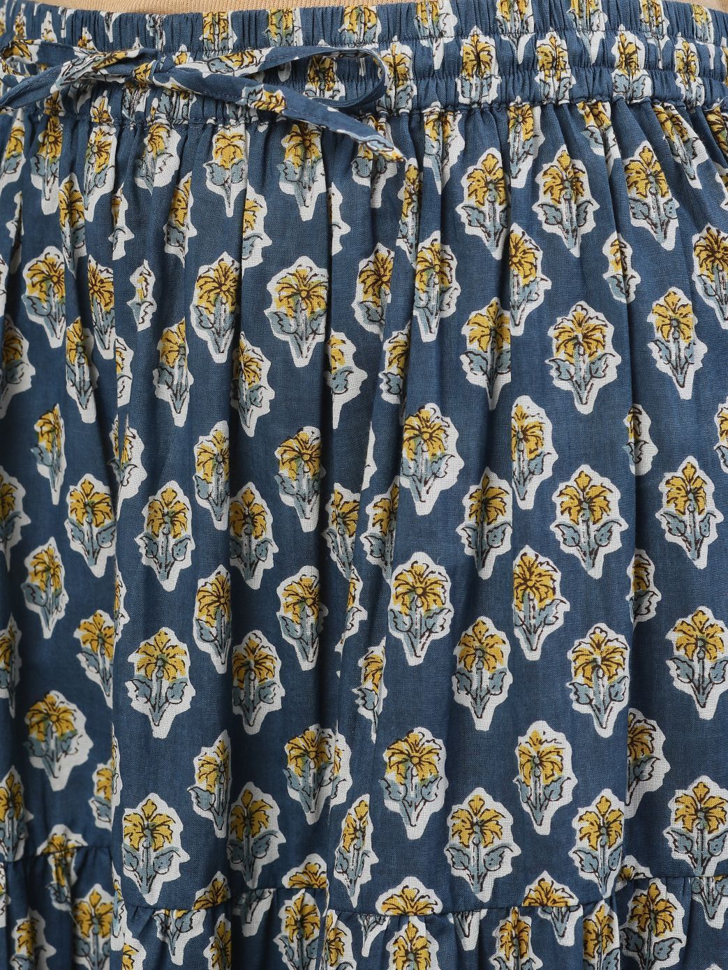 Women's Blue & Yellow Floral Printed Kurta With Skirt Set - AKS