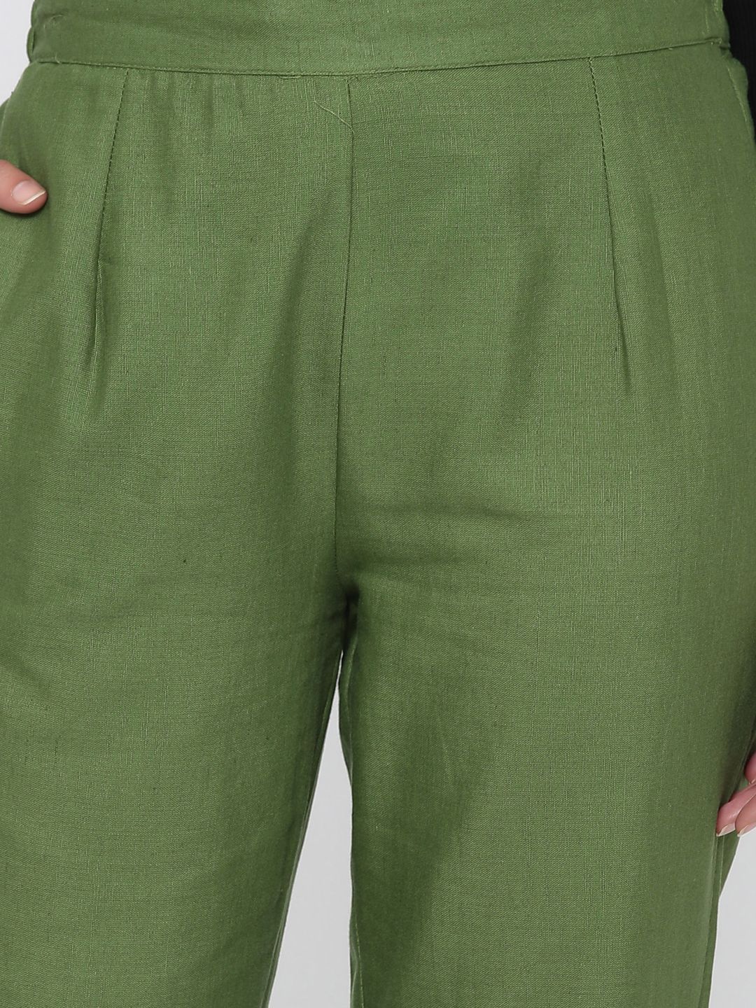 Women's Olive Cotton Solid Cigarette Pants - Juniper