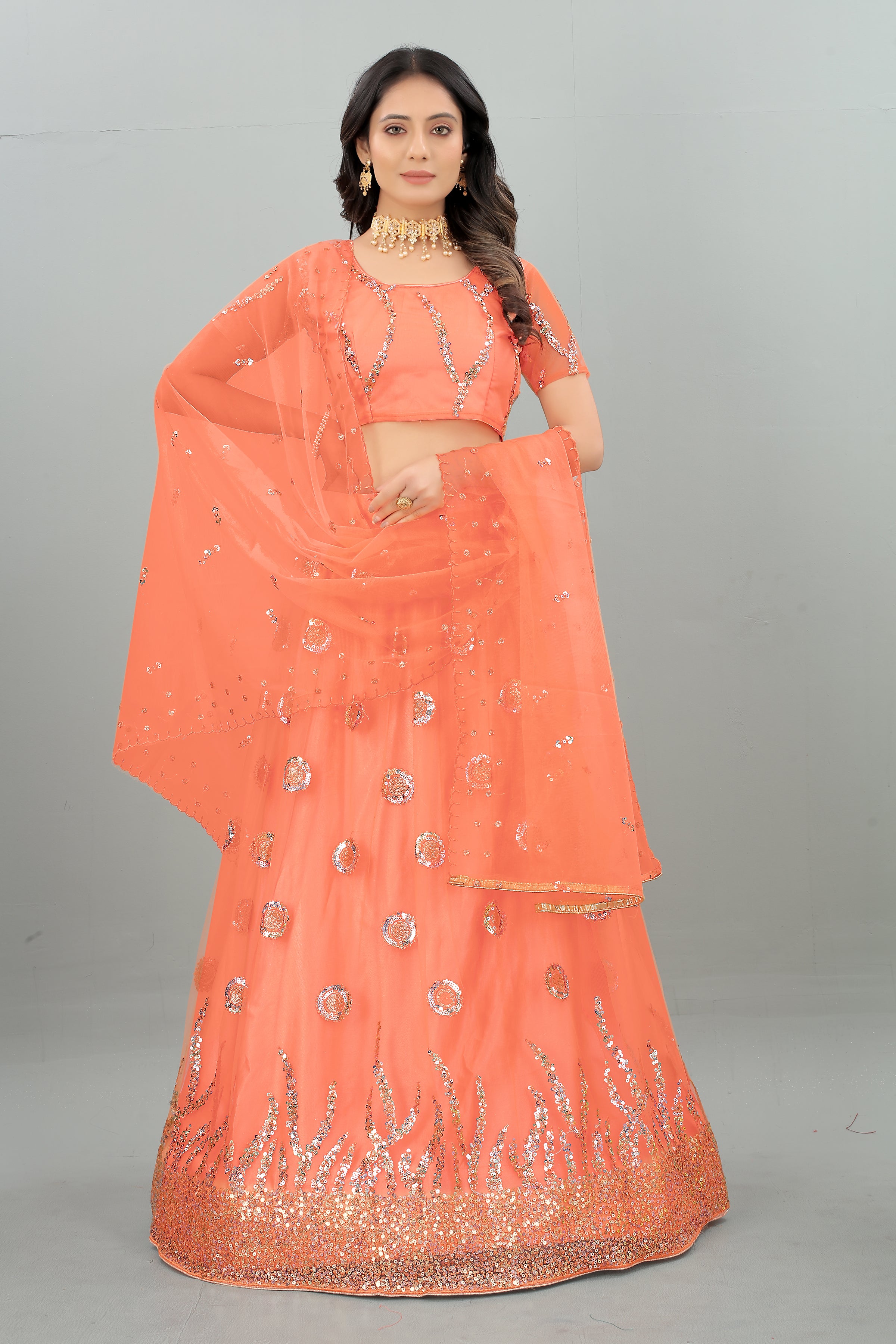 Women's New Fashion Sequine Embroidered work Designer Party Wear Lehenga Choli With Dupatta Semi Stitched.
