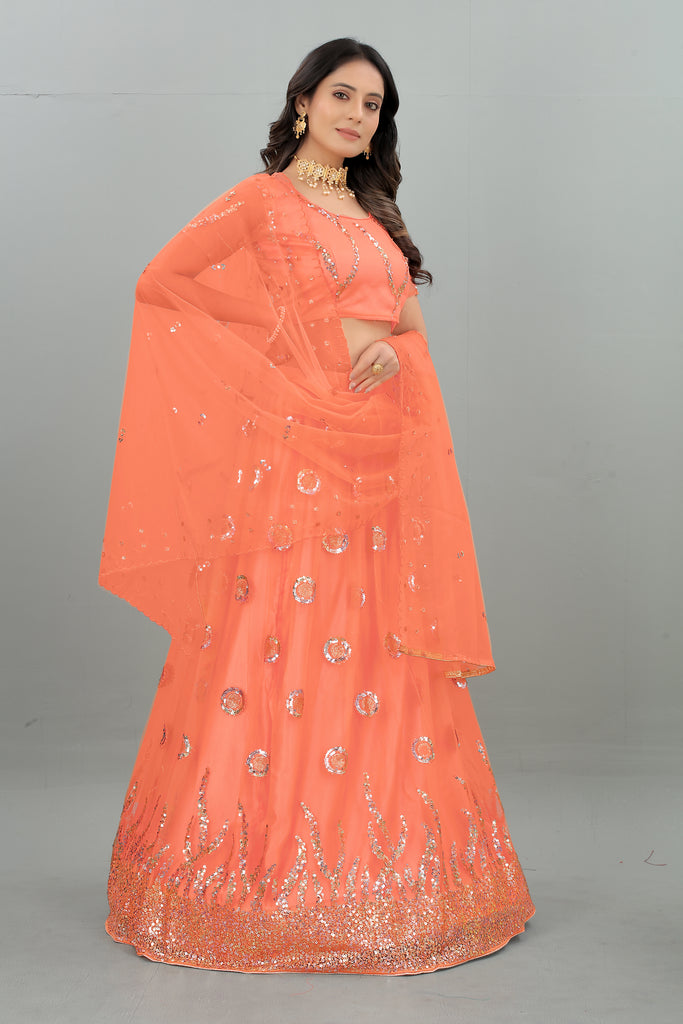 Women's New Fashion Sequine Embroidered work Designer Party Wear Lehenga Choli With Dupatta Semi Stitched.