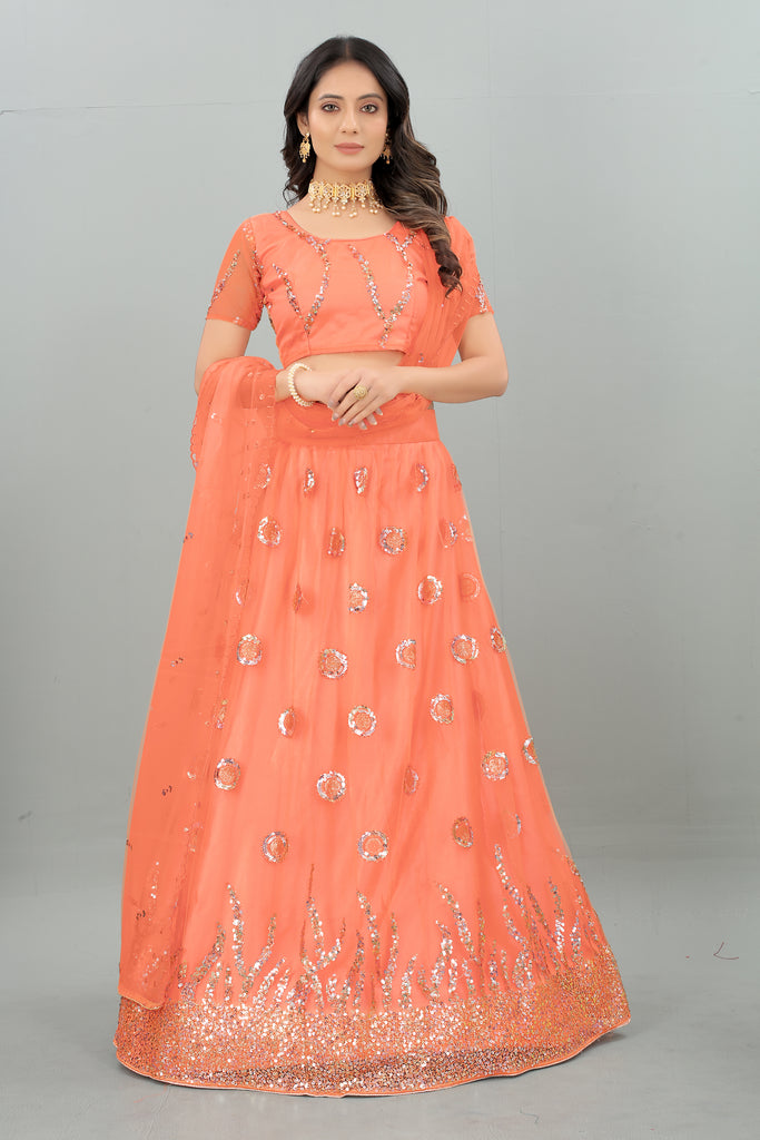 Women's New Fashion Sequine Embroidered work Designer Party Wear Lehenga Choli With Dupatta Semi Stitched.