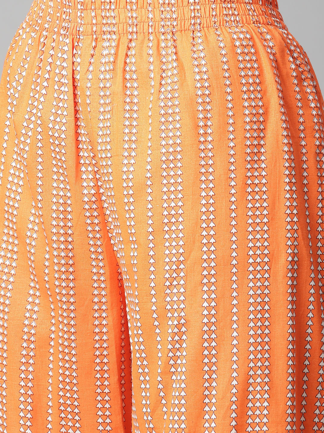 Women's Off-White-Orange Cotton Printed Front Slit A-Line Kurta With Palazzo - Noz2Toz