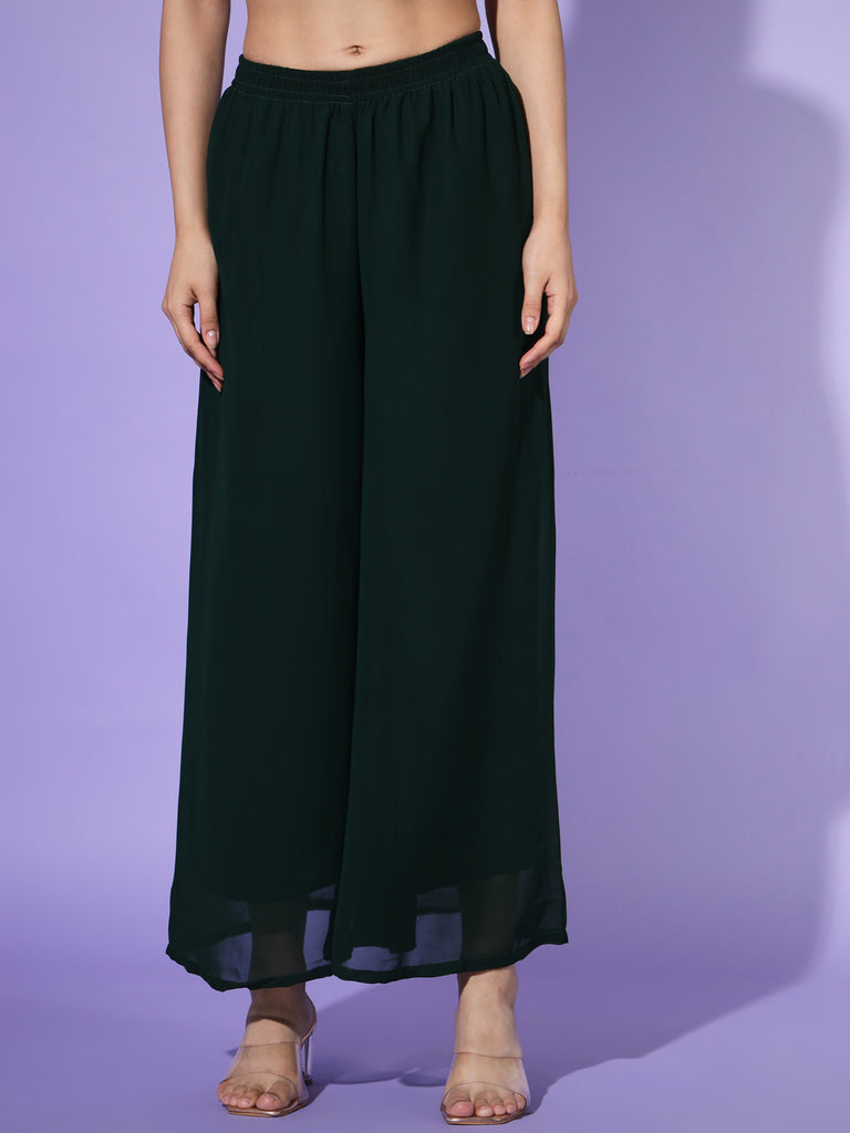 Women's Green georgette Aari work A-Line Kurta with Sharara