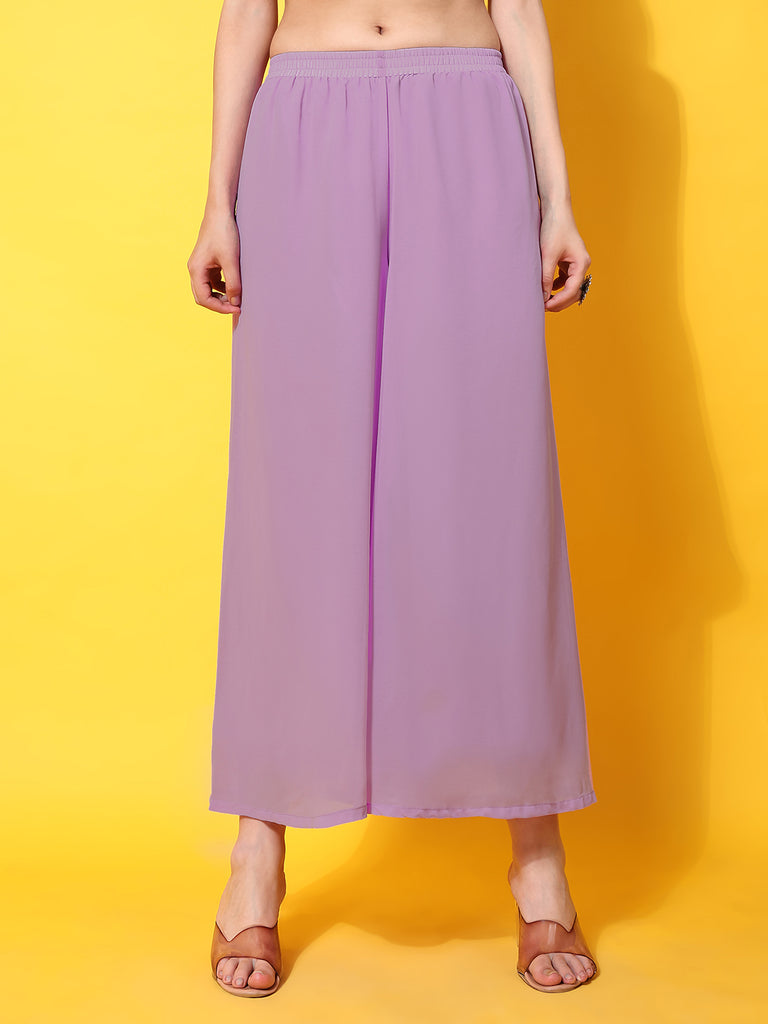 Women's Lavender georgette Aari work A-Line Kurta with Sharara