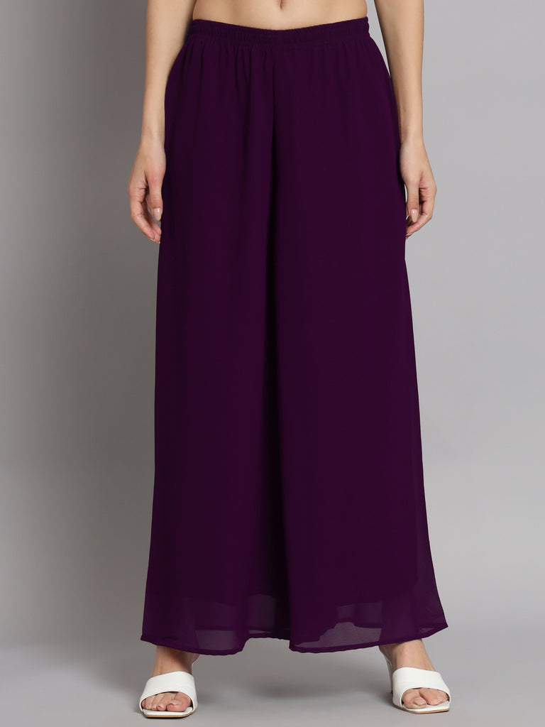 Women's Purple georgette Aari work A-Line Kurta with Sharara