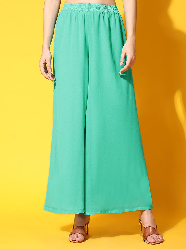 Women's Torquoise georgette Aari work A-Line Kurta with Sharara