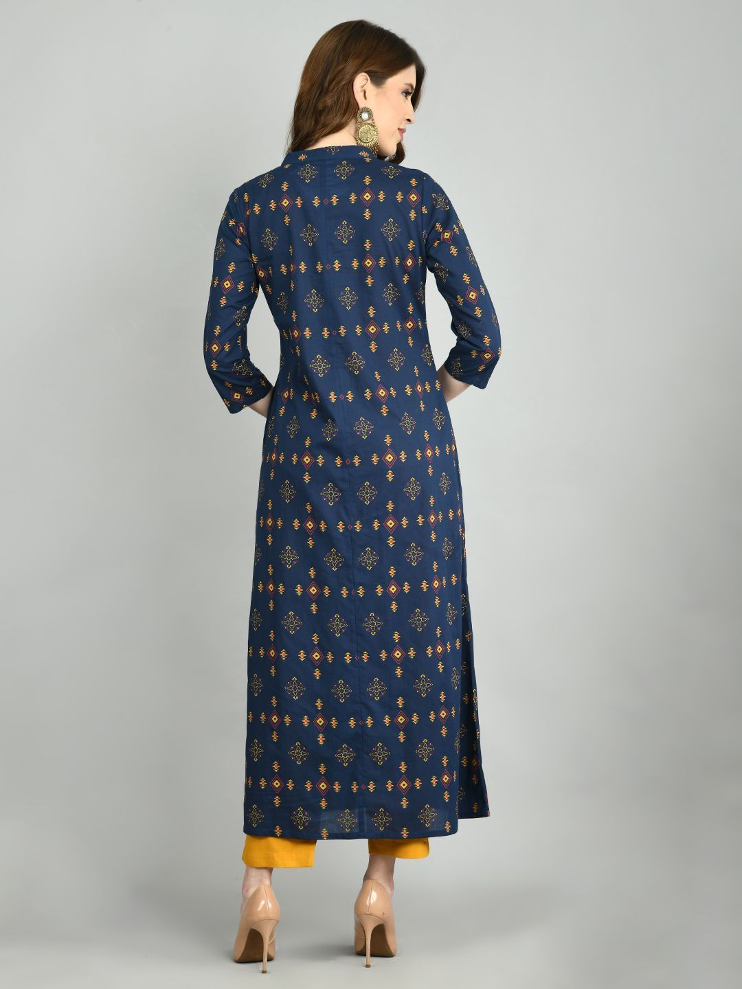 Women Navy Blue Cotton Printed Shrug, Top and Pant Set by Myshka (3 Pc Set)