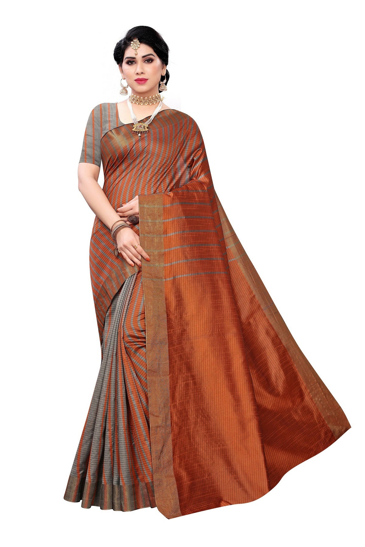Women's Vamika Brown Cotton Silk Weaving Saree - Vamika