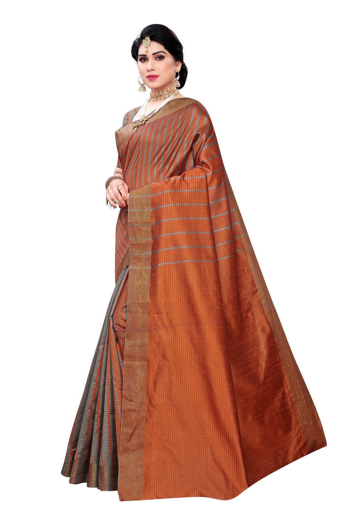 Women's Vamika Brown Cotton Silk Weaving Saree - Vamika
