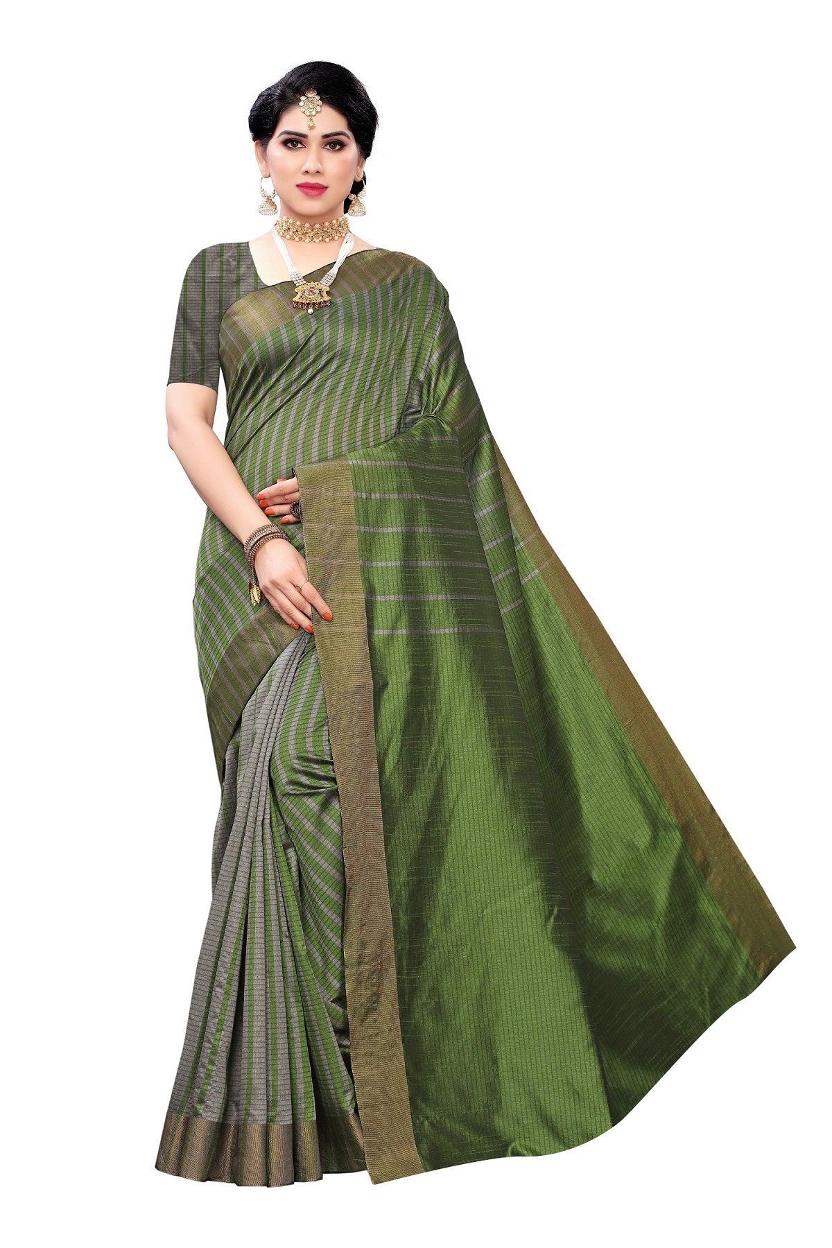 Women's Vamika Green Cotton Silk Weaving Saree - Vamika