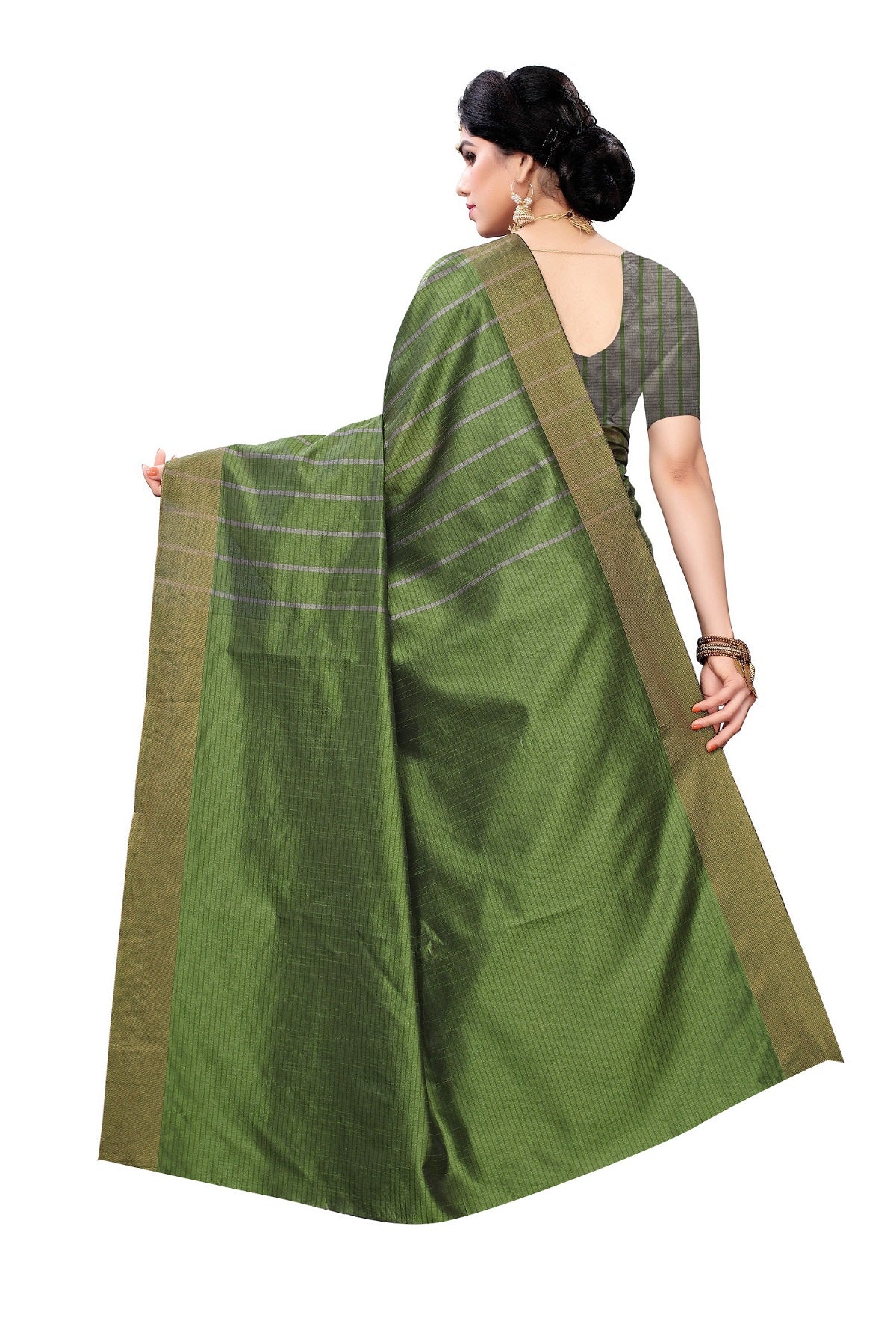 Women's Vamika Green Cotton Silk Weaving Saree - Vamika