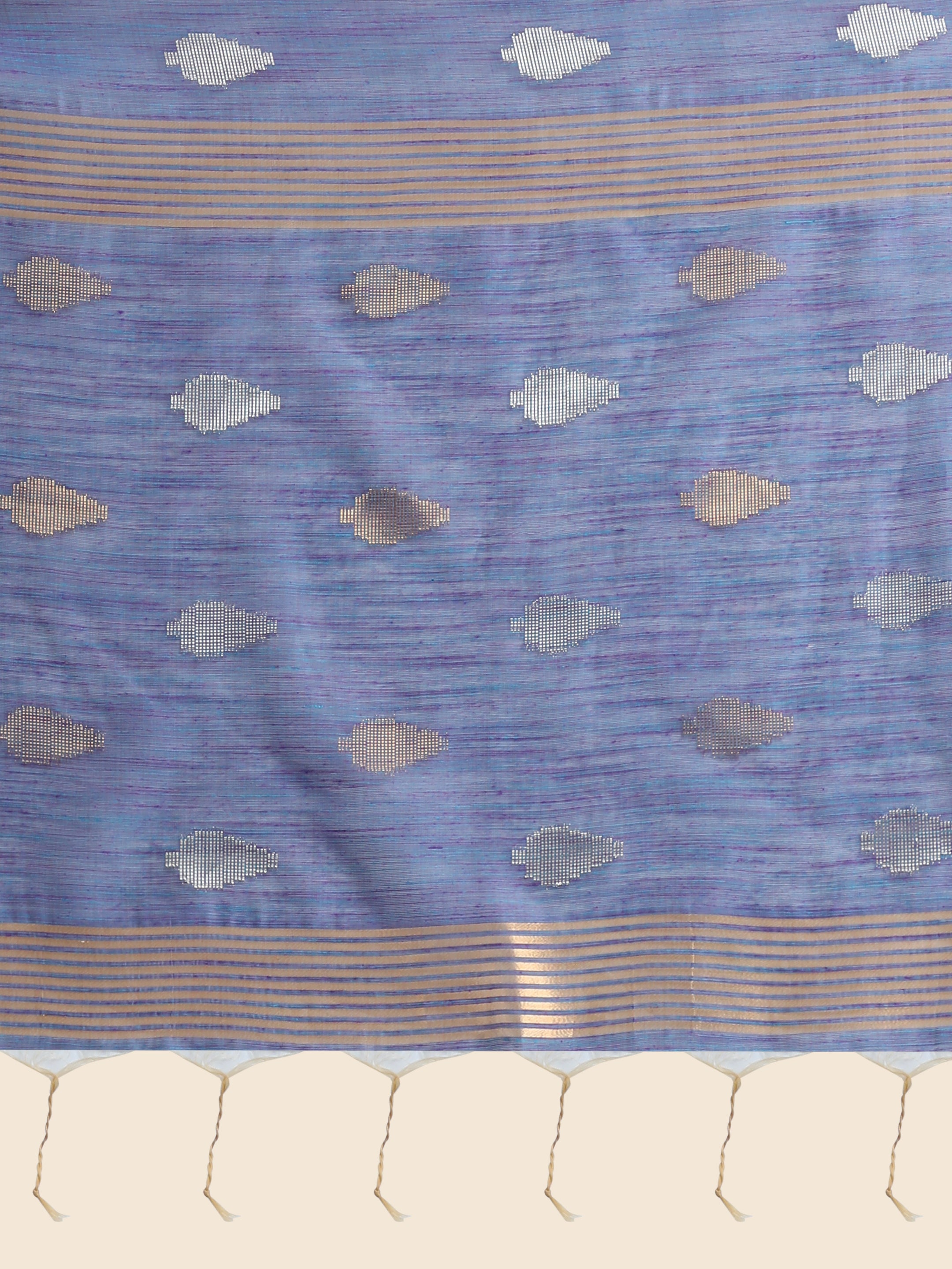 Women's Blue Woven Handloom Silk Saree with Tassels - Vishnu Weaves
