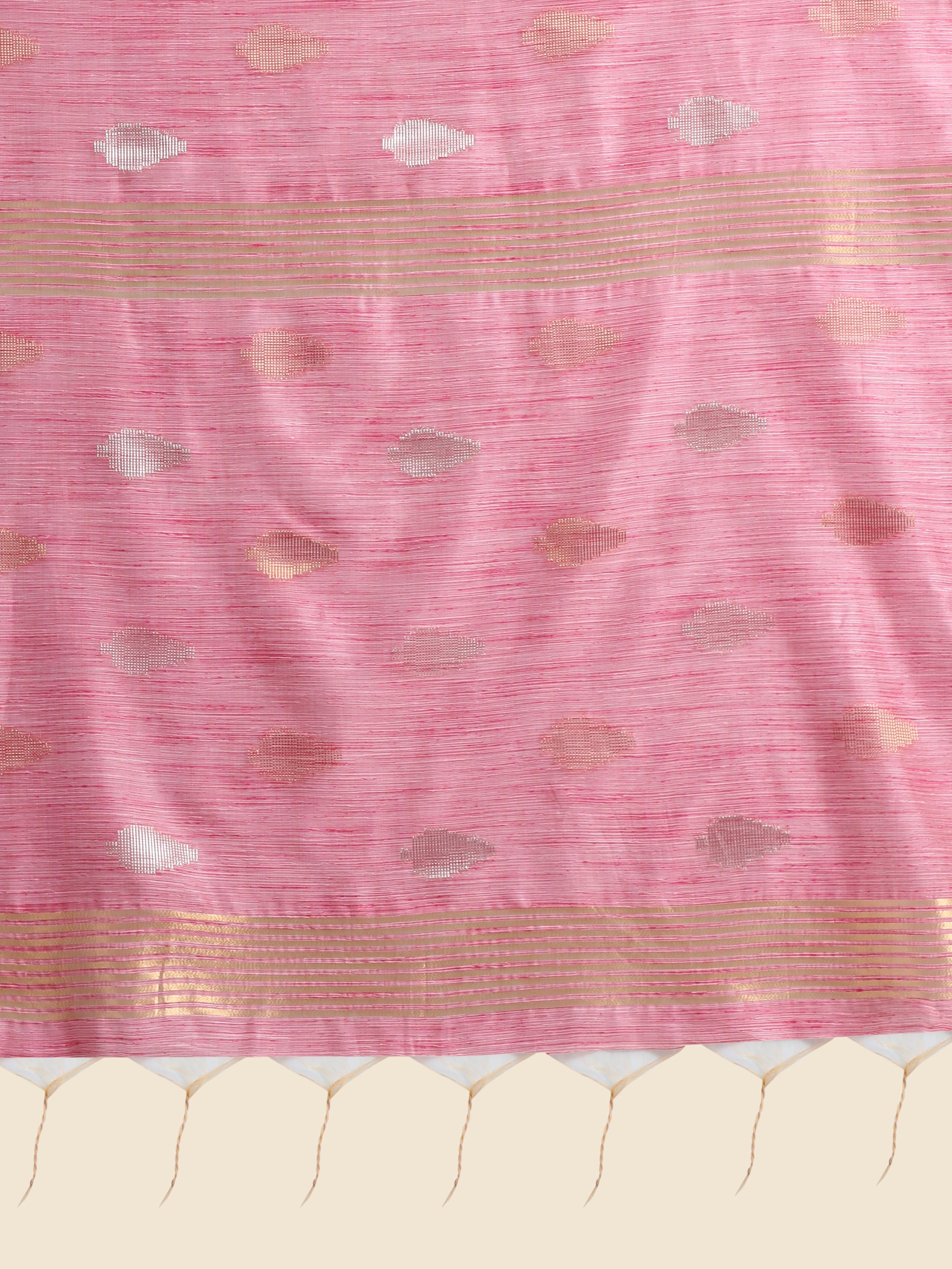 Women's Pink Woven Handloom Silk Saree with Tassels - Vishnu Weaves