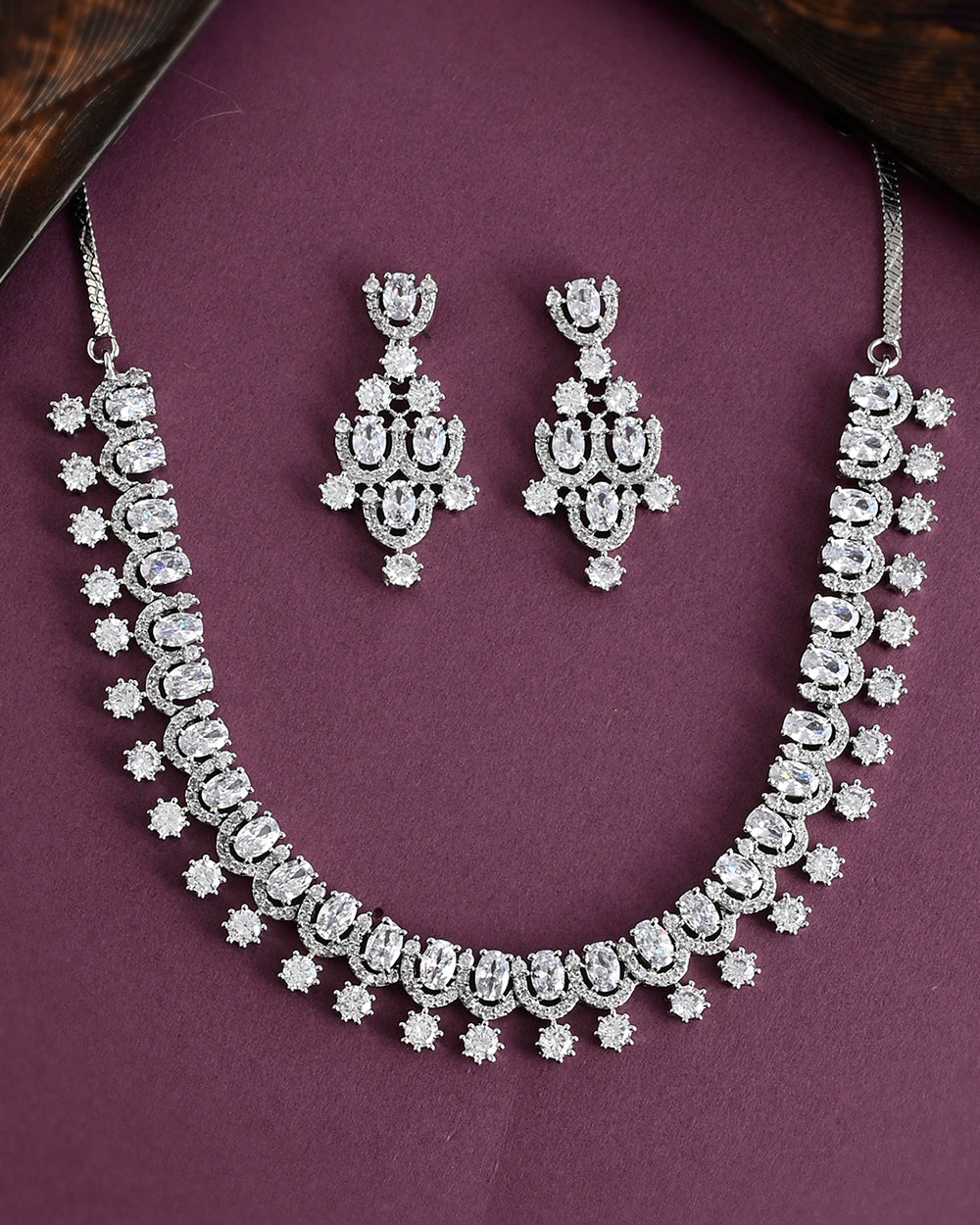 Women's Sparkling Elegance Oval Cut Cz Jewellery Set - Voylla