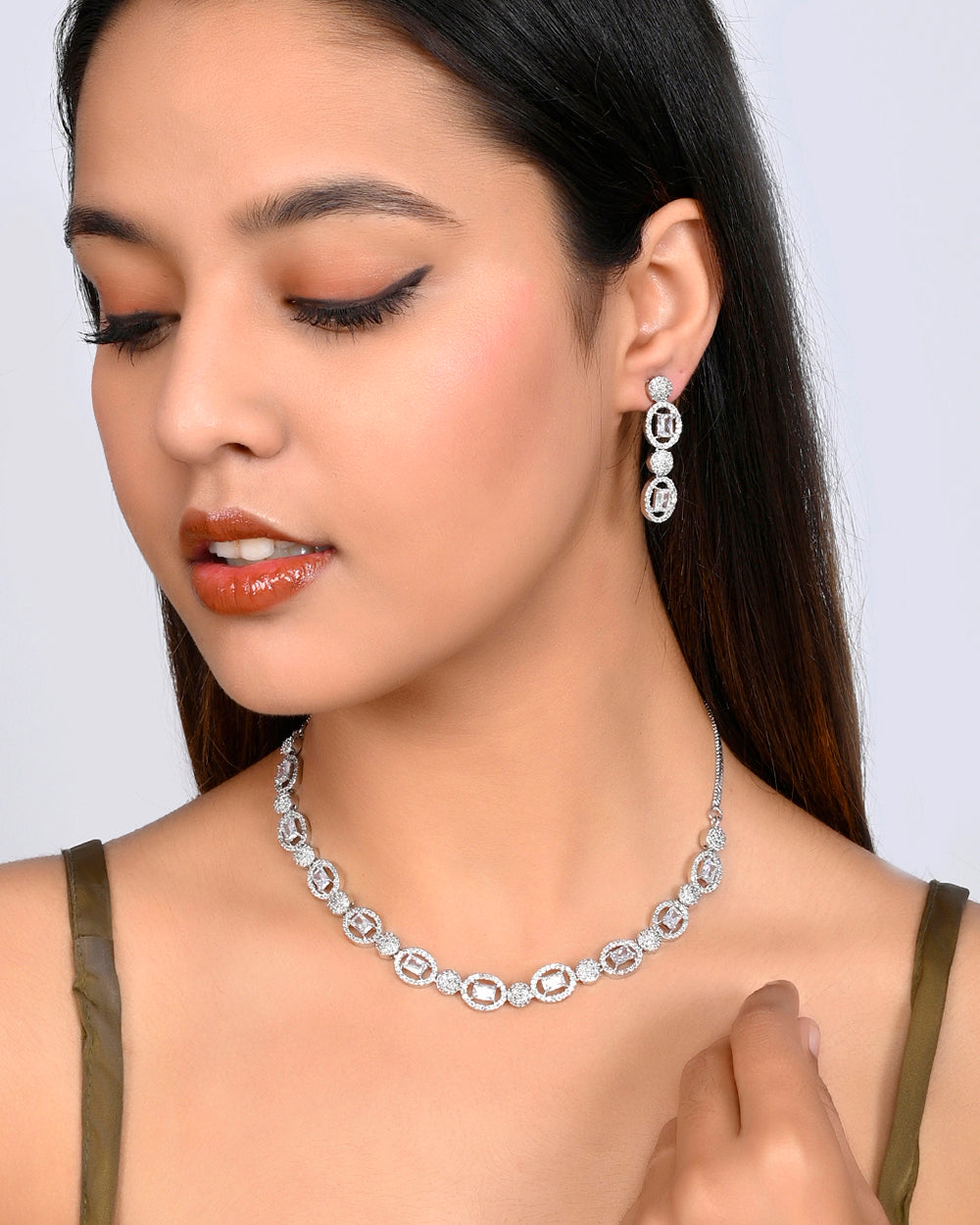 Women's Sparkling Elegance Rectangle Cut Cz Geometric Jewellery Set - Voylla