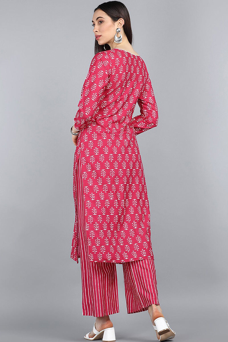 Women's Pink Printed Layered Kurti With Palazzos - Ahika