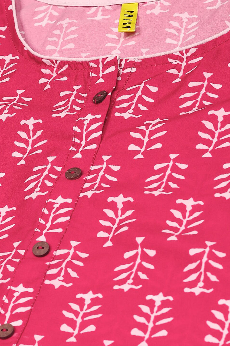 Women's Pink Printed Layered Kurti With Palazzos - Ahika