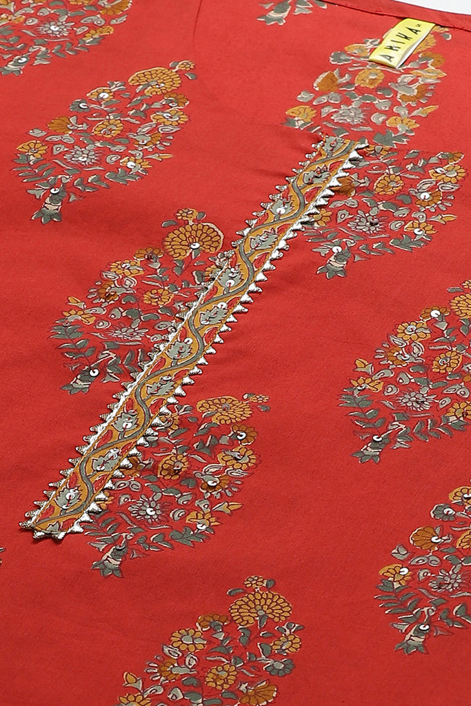 Women's Red Ethnic Motifs Printed Polytser Kurta Pant With Dupatta