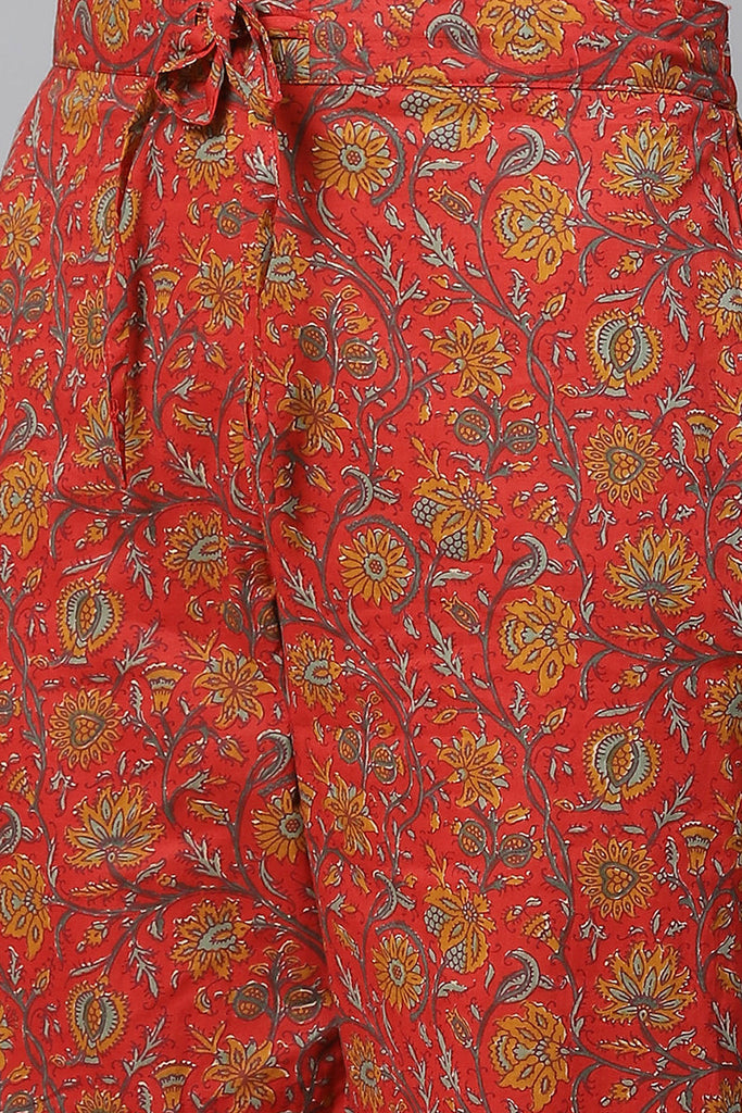 Women's Red Ethnic Motifs Printed Polytser Kurta Pant With Dupatta