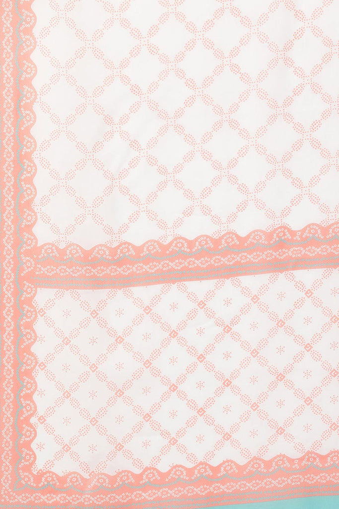 Women's Peach-Coloured White Ethnic Motifs Printed Kurta With Palazzos Dupatta