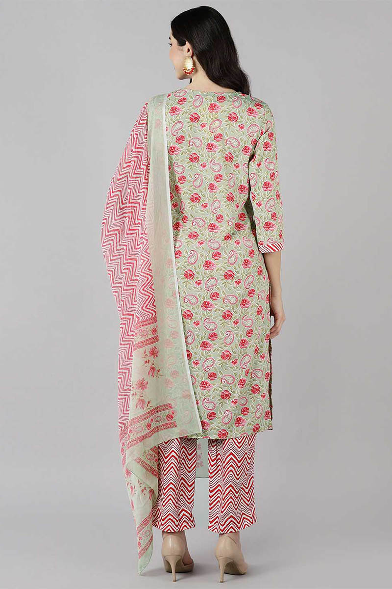 Women's Poly Crepe Printed Kurta Pants Dupatta Set - Ahika