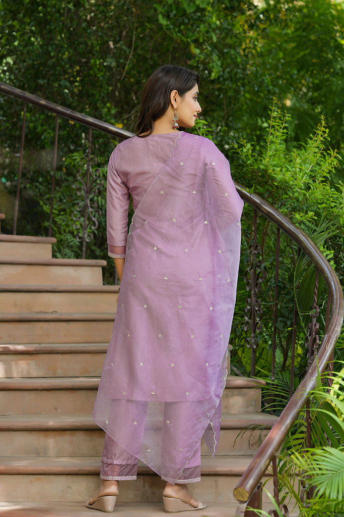 Women's Poly Silk Embroiderd Kurta Pant Dupatta Set