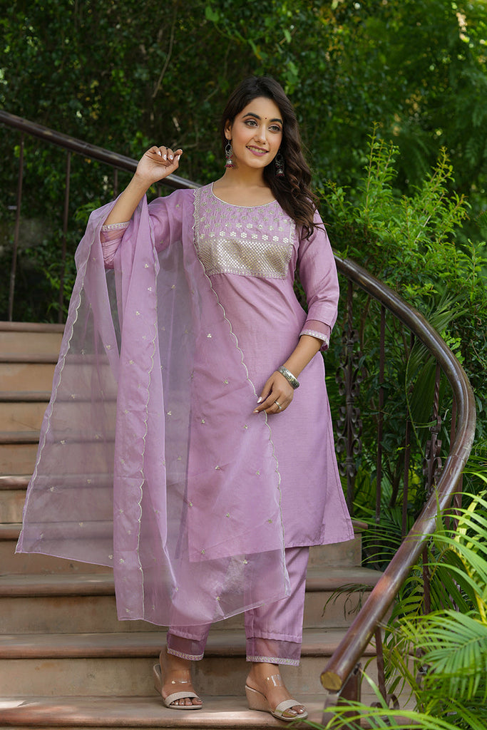 Women's Poly Silk Embroiderd Kurta Pant Dupatta Set