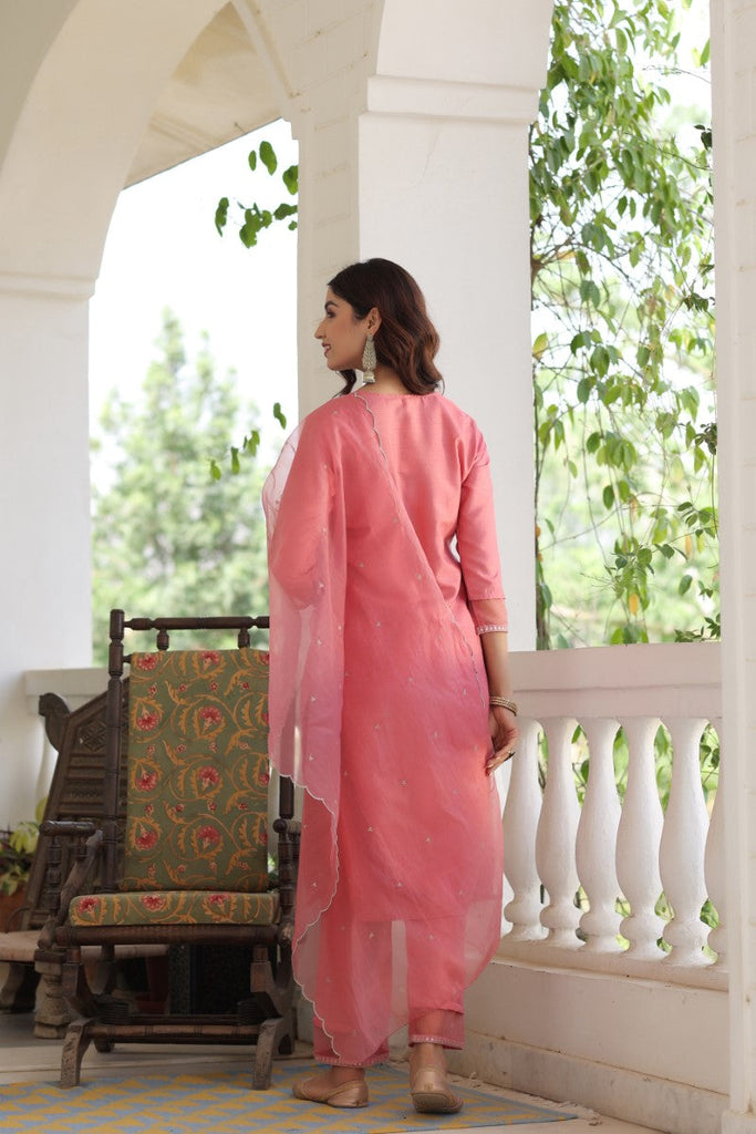 Women's Poly Silk Embroiderd Kurta Pant Dupatta Set